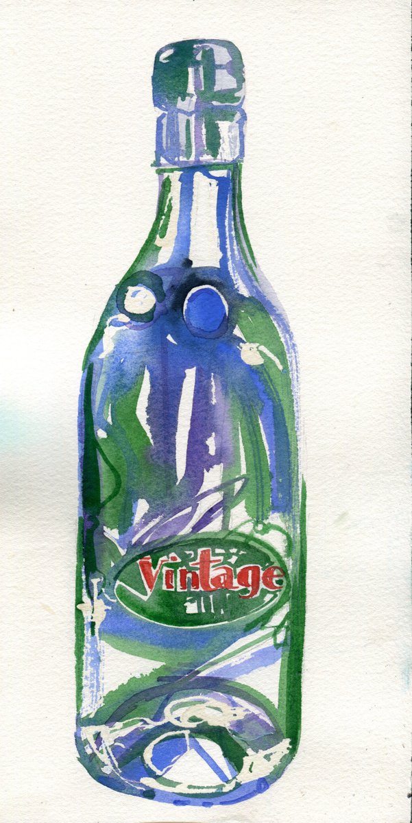 Green ’Vintage’ Bottle Painting by Hannah Clark