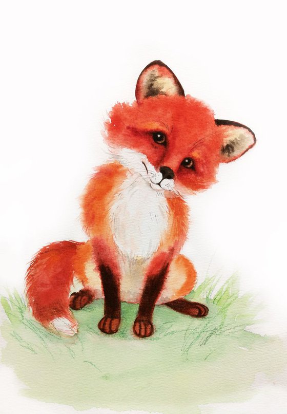 Adorable Baby Fox #2 - Fox Nursery cub - Fox watercolor - Baby fox - Woodland Animals  - Fox Nursery Art - Fox Watercolor - Nursery Wall Art