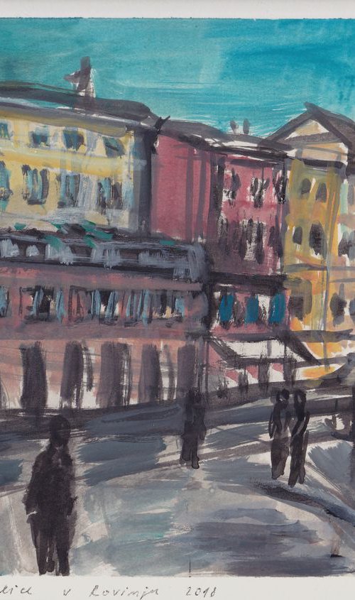 Ulice v Rovinju / Streets in Rovinj, 2018, acrylic on paper, 20,8 x 29,5 cm by Alenka Koderman