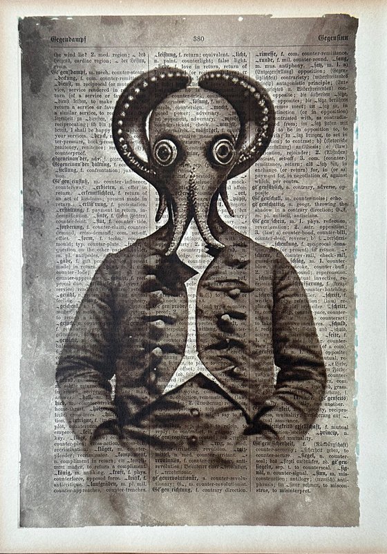 Squid Aquaman - Collage Art on Dictionary Vintage Book Page