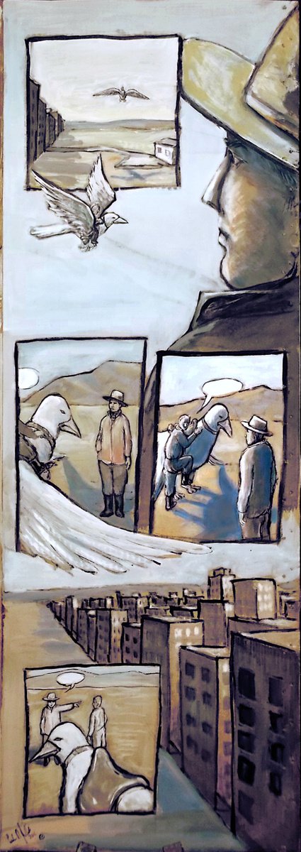 Cartoon Landscape Painting By Paolo Beneforti, 16 X 44", Comics - A Story, Original Artwork