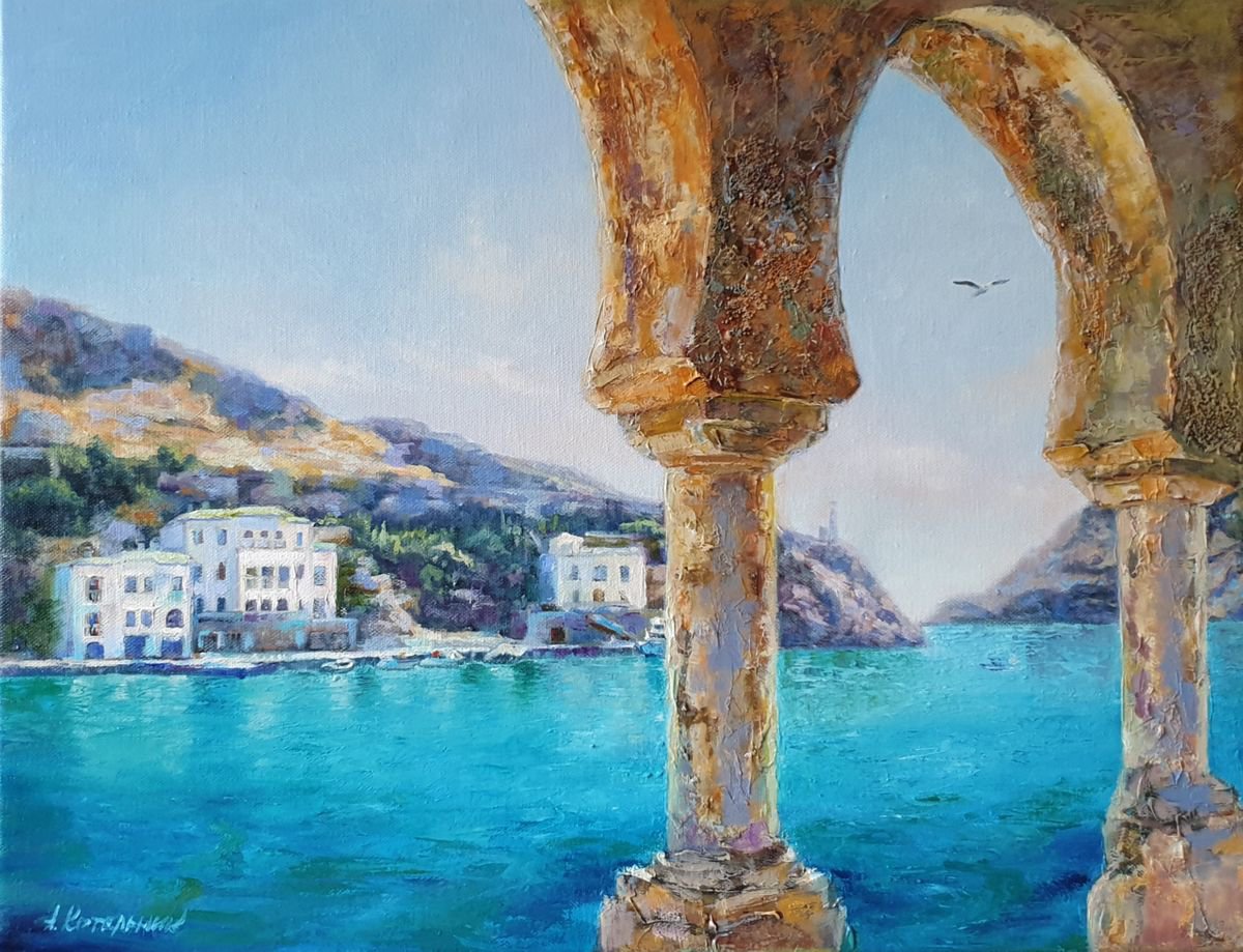 Mountains gently embraced the bay. by Anna Kotelnik