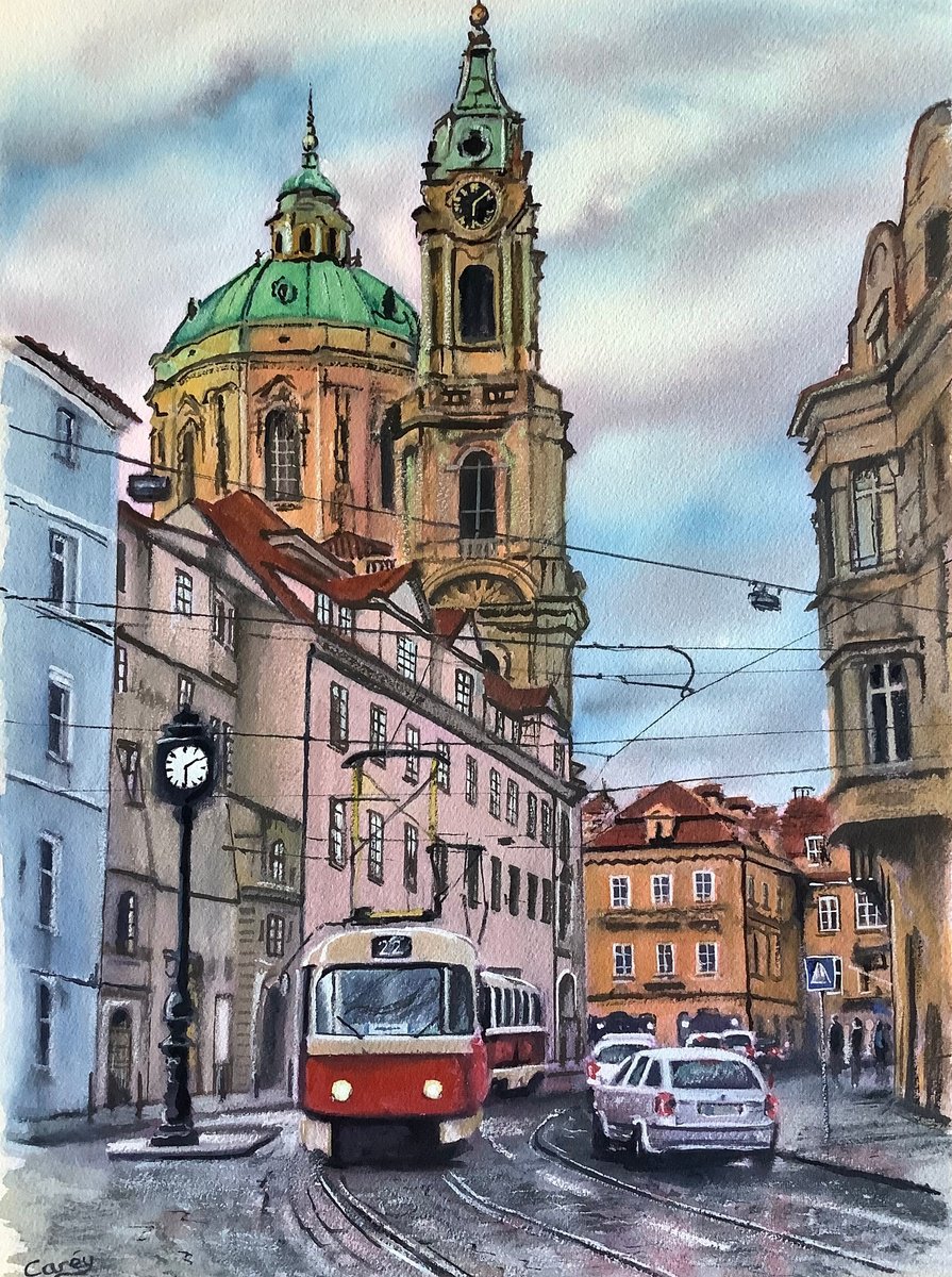 Impressionistic Cityscapes Watercolour By Darren Carey, 11 X 15, Prague, St Nicholas Church, Original Artwork