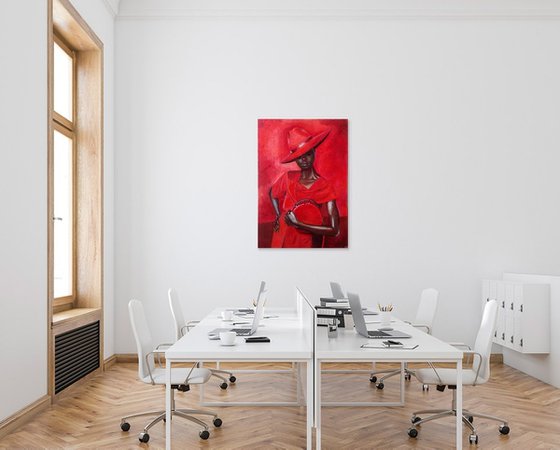 Woman in red - original painting for a fashion boutique