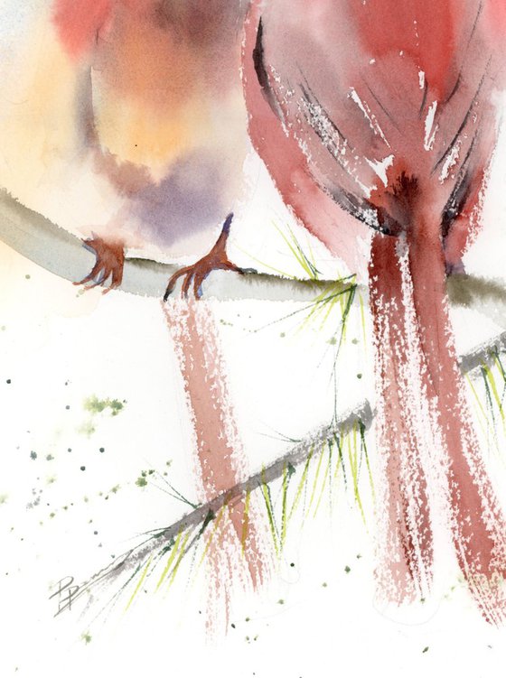 Cardinals in love Original Watercolor