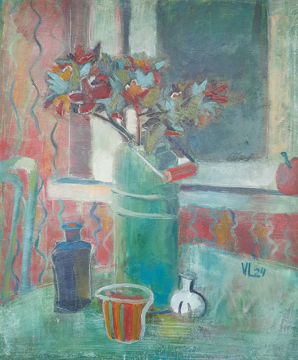 Still life with red flowers by Vladislava Vorobyeva