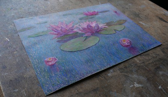 Pink Water Lilies. Original drawing, gift, wall art, interior art, interior design, stylish art, present, pop