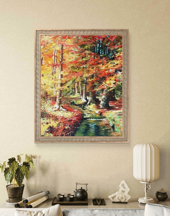Autumn forest acrylic landscape