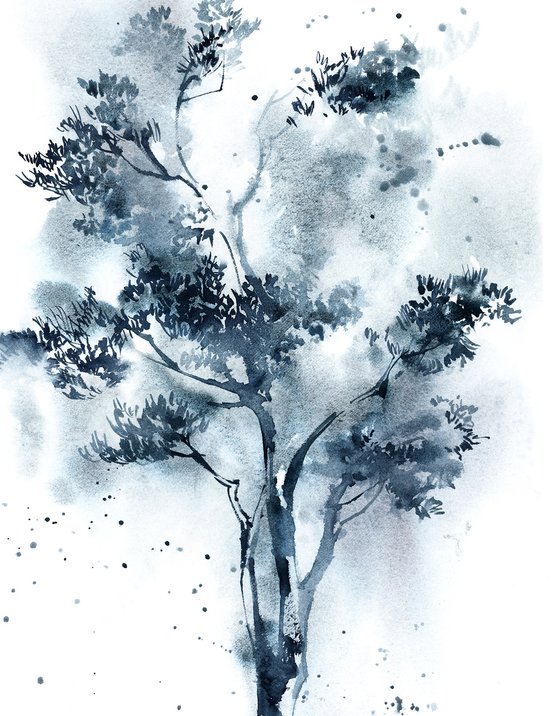 Pine trees in blue diptych Original watercolor painting