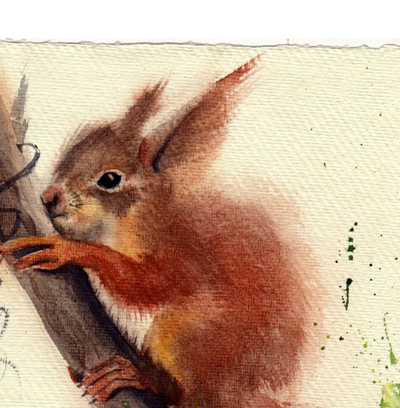 Original Watercolor Squirrel in the hat Painting