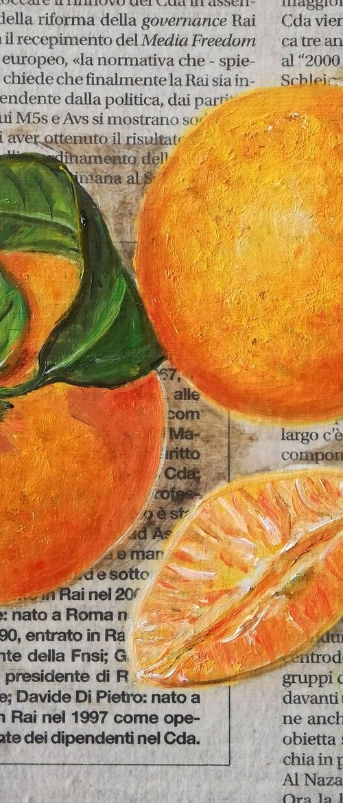 "Tangerines on Newspaper" by Katia Ricci