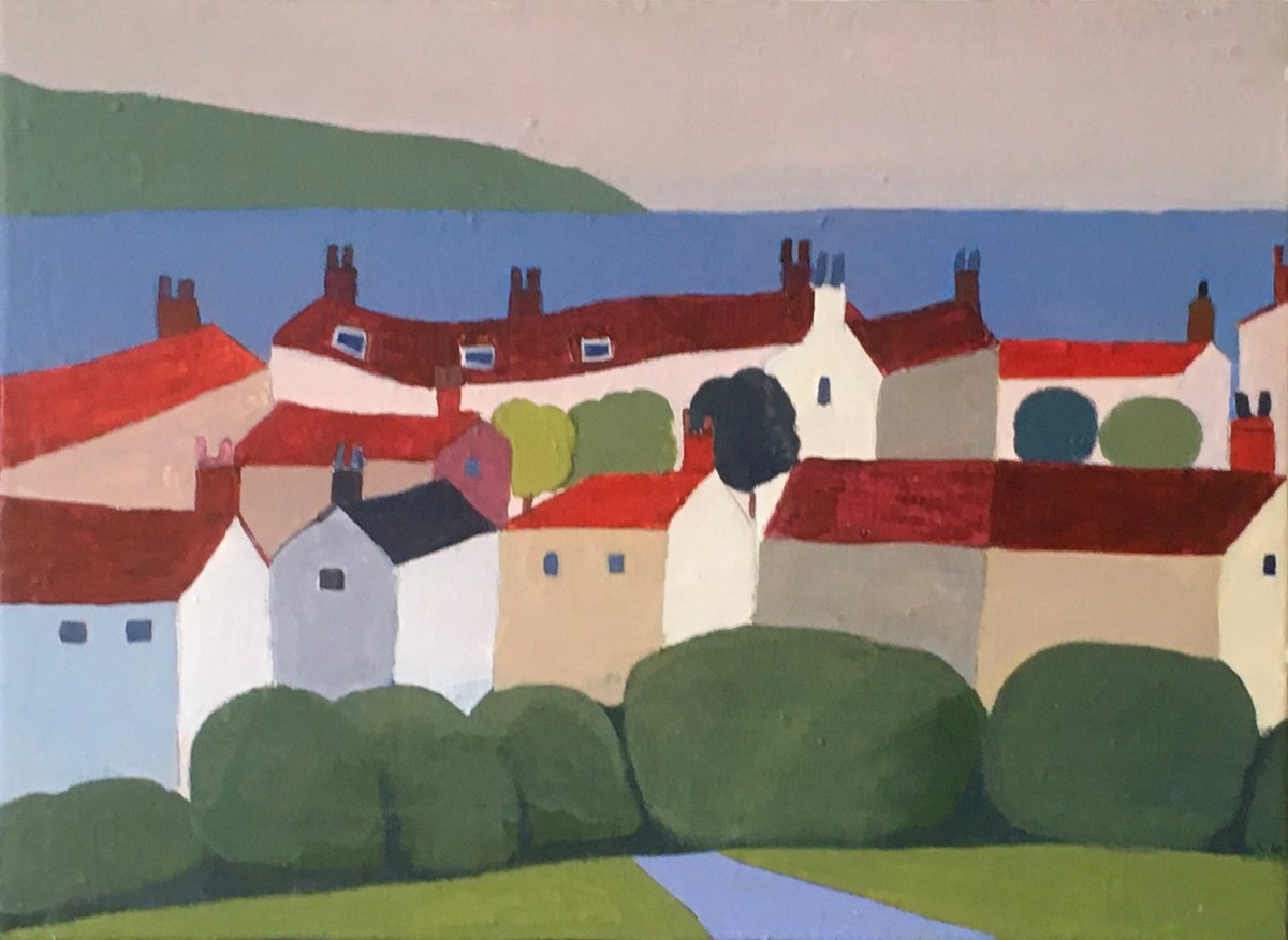 Illustrative Landscape Acrylic Painting By Chihiro Kinjo, 20 X 16, Robin Food