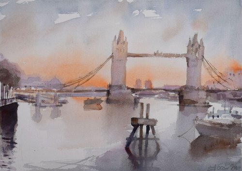Tower Bridge in sunset 1 by Goran Žigolić Watercolors