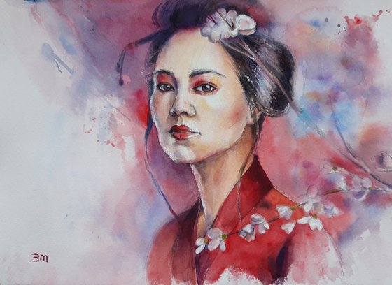 Geisha, Japanese Art, Japanese Culture, Sensual woman, Watercolour painting