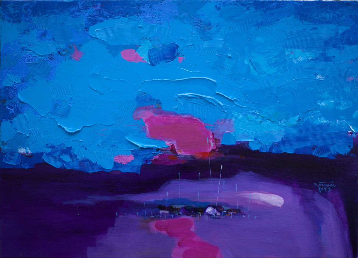 Expressive Landscape Acrylic Painting By The Khanh Bui, 28 X 20", Halong Bay No.66, Original Artwork