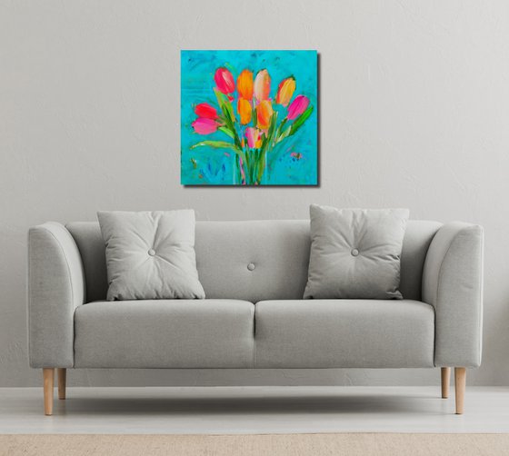 Tulips on Blue III