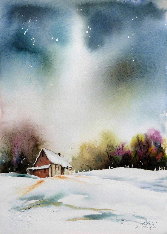 The Cottage at the edge of the Wood. Original watercolour Painting.