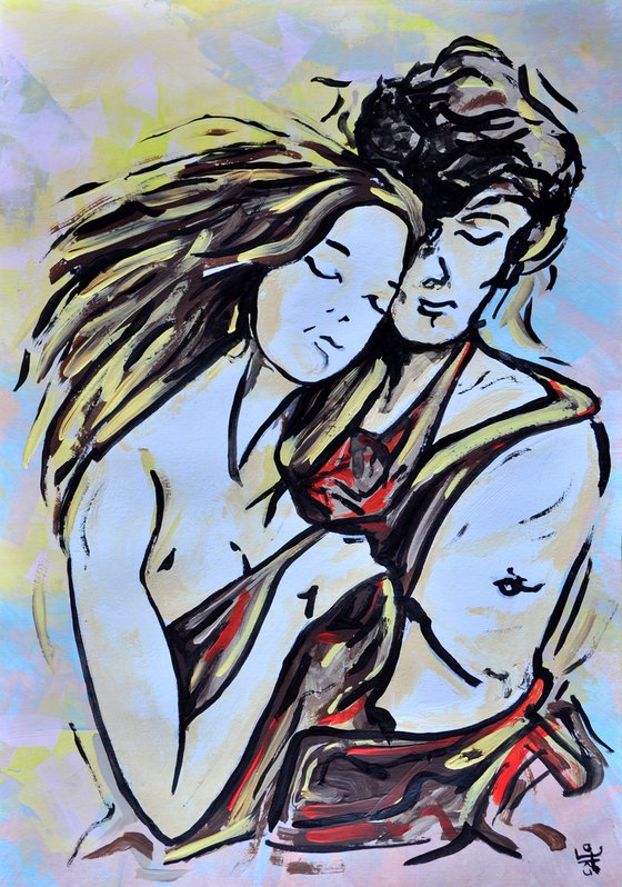 Sleeping Lovers - Original Figurative Painting Art