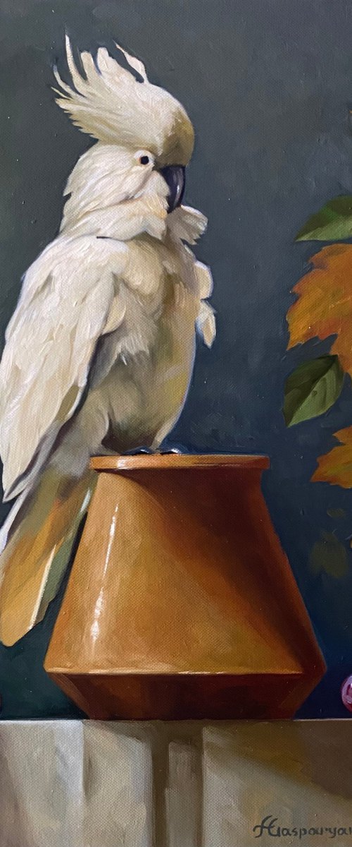 White Cockatoo with Grapes by Ara Gasparian