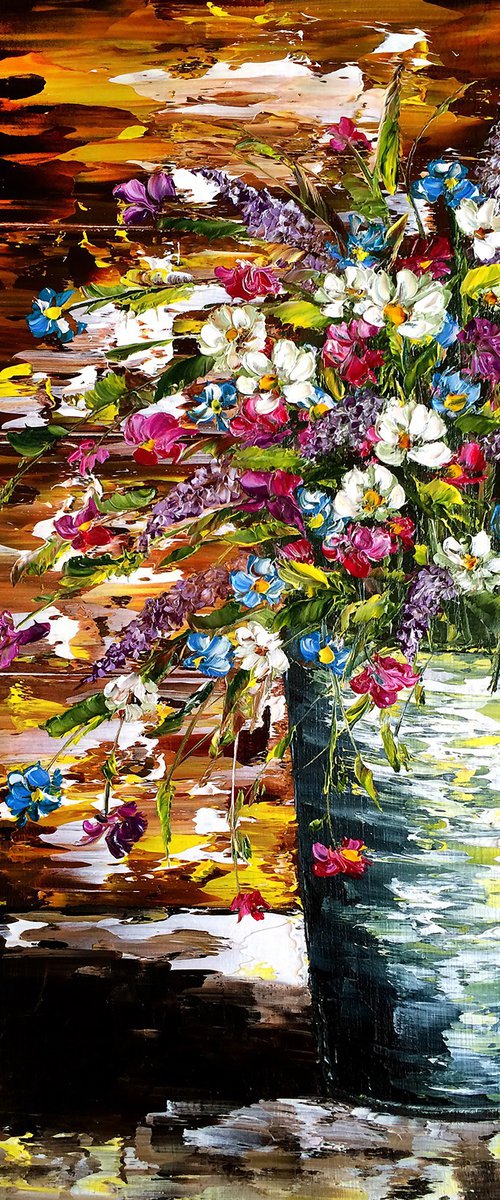 FRAGRANT GIFT FROM THE FIELDS - Wildflowers. Beautiful still life. Summer daisies. Forbs. Aroma. Abstraction. by Marina Skromova