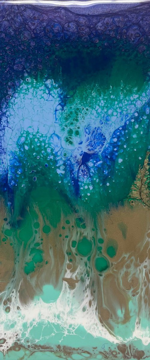 Emerald, Gold, Aqua and Metallic Blue Resin by Hannah  Bruce