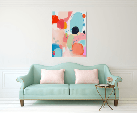 Coral blue and pink abstract art