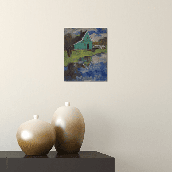 Original Oil Painting Wall Art Signed unframed Hand Made Jixiang Dong Canvas 25cm × 20cm Cityscape Stream in Van Goghs Hometown Netherlands Small Impressionism Impasto