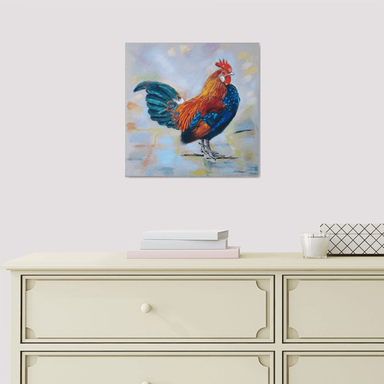 Rooster. Bright, beautiful bird, a gift for him