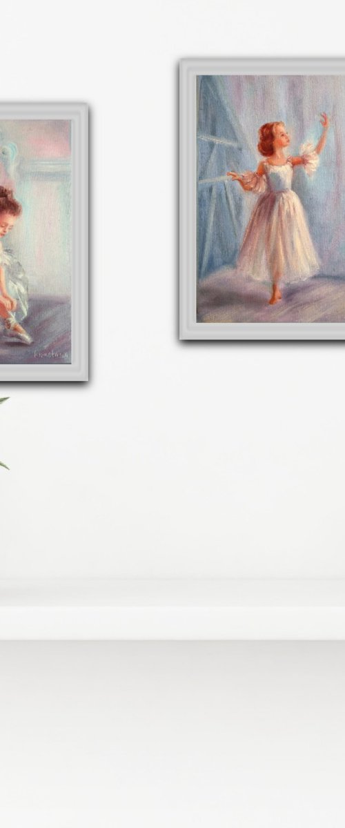 Set of 2 paintings Ballet dancers Little Ballerina Dancing Baby Girls by Anastasia Art Line