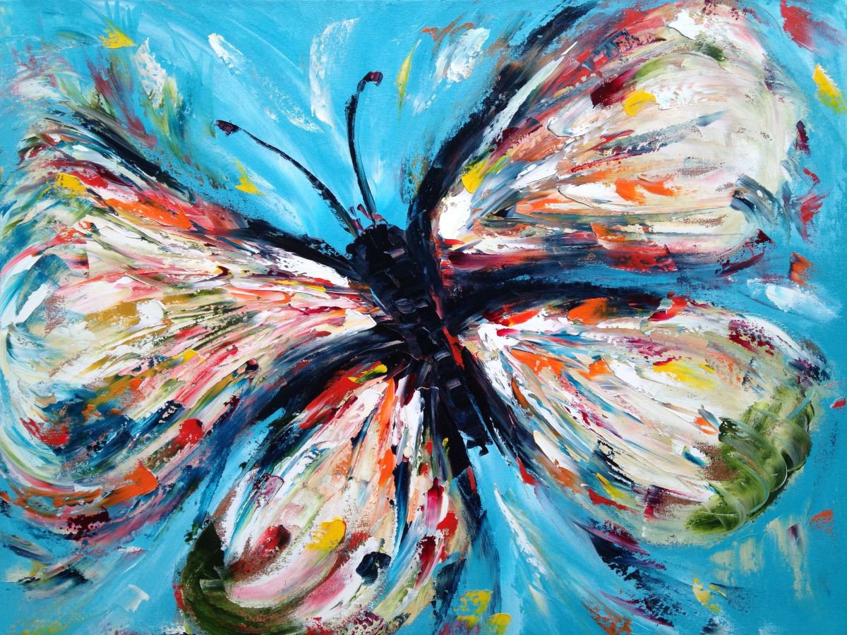 Original Oil Painting - Abstract Palette Knife Butterfly 24x30 by Emma Bell