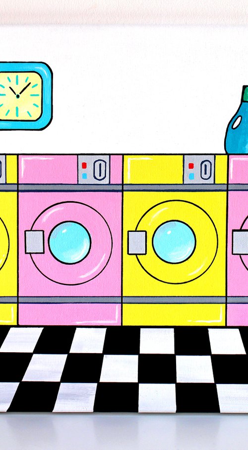 Retro Launderette Pop Art Painting on Canvas by Ian Viggars