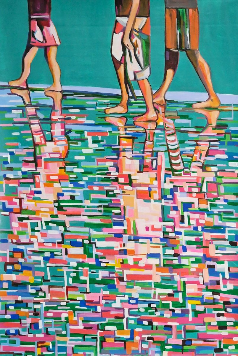 Impressionistic Portrait Acrylic Painting By Alexandra Djokic, 30 X 43, At The Beach, Original Artwork