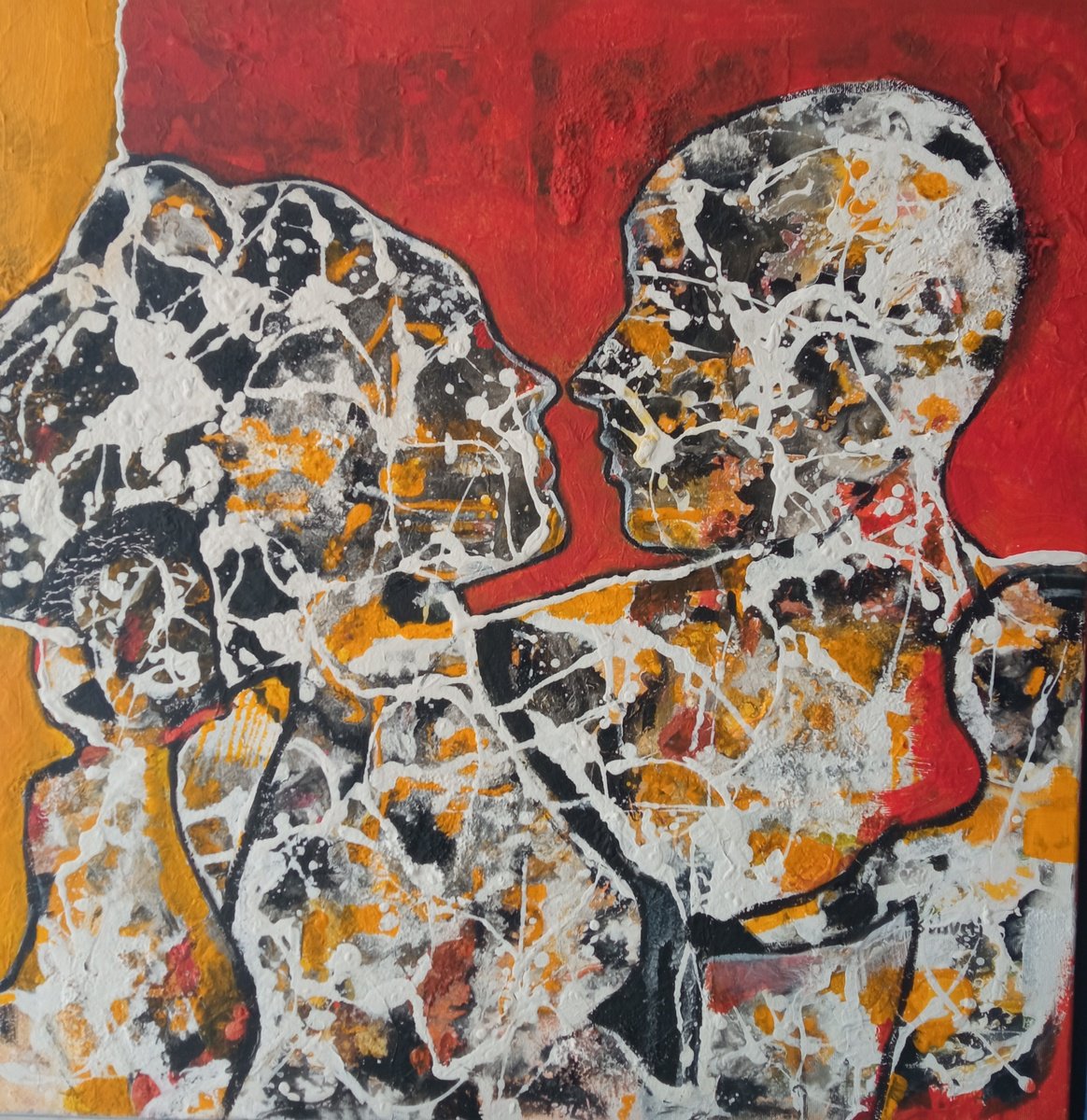 Expressive Portrait Acrylic Painting By Sylvie Oliveri, 28 X 28", Love. Family., Original Artwork