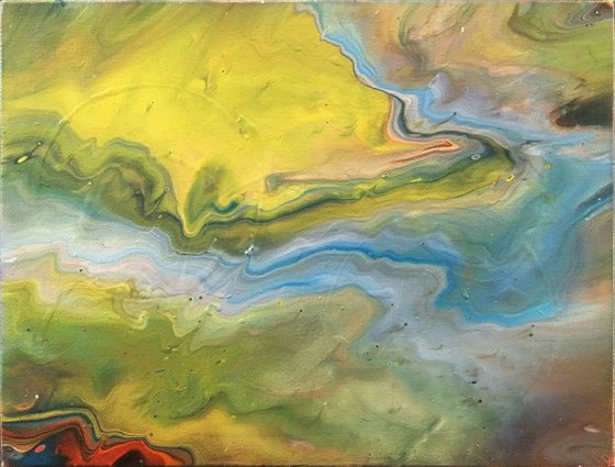 "A River Runs Through It" - Original Small Abstract PMS Fluid Acrylic Painting - 12 x 9 inches