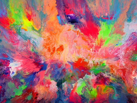 140x80x4 cm Large Ready to Hang Abstract Painting - XXXL Huge Colourful Modern Abstract Big Painting, Large Colorful Painting - Ready to Hang, Hotel and Restaurant Wall Decoration, TITLE: Watching through her Eyes