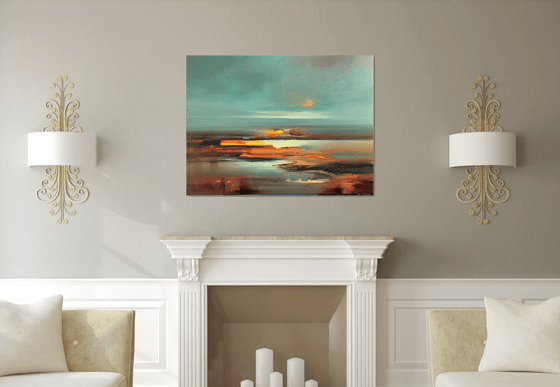 The space within - 90 x 120 cm abstract landscape oil painting in earth tone colours