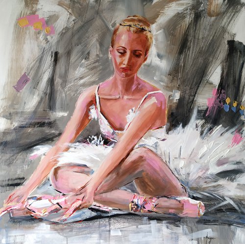 Moment II - ballerina Painting on MDF by Antigoni Tziora
