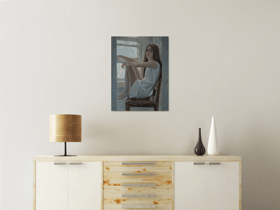 Quiet (50x65cm, oil/canvas, impressionistic figure)