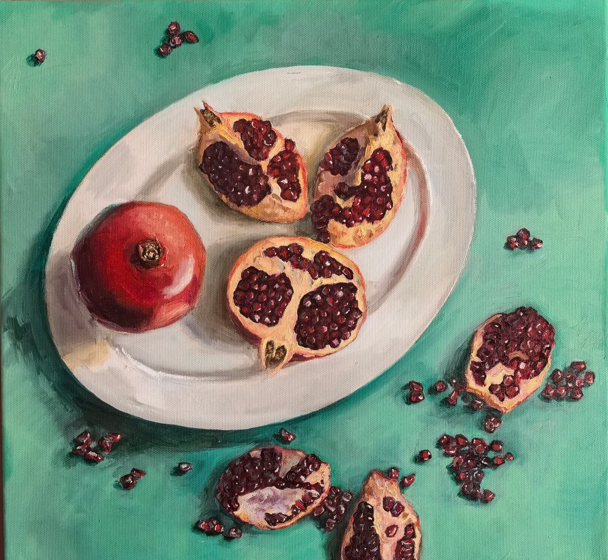 Pomegranates On Plate By Leyla Demir, 20 X 20, Artwork For Sale On Artfinder