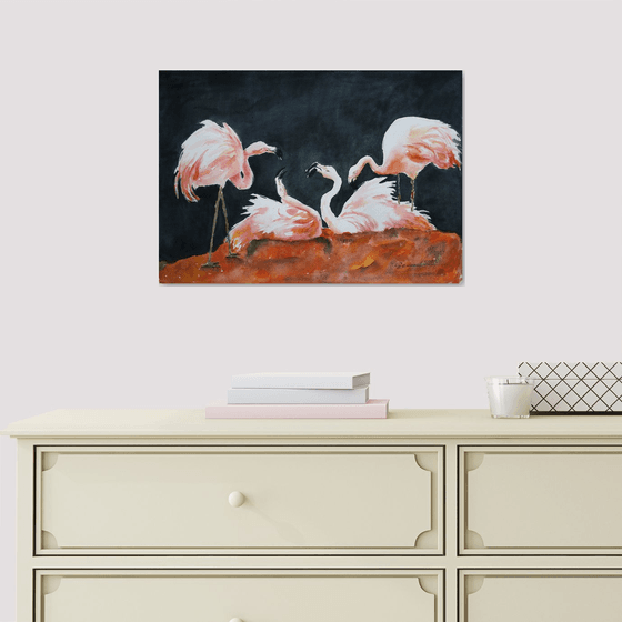 Flamingos / FROM THE ANIMAL PORTRAITS SERIES / ORIGINAL WATERCOLOR PAINTING