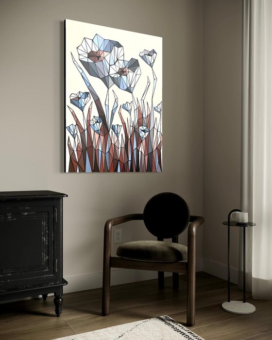 STAINED GLASS BLUE CORNFLOWERS