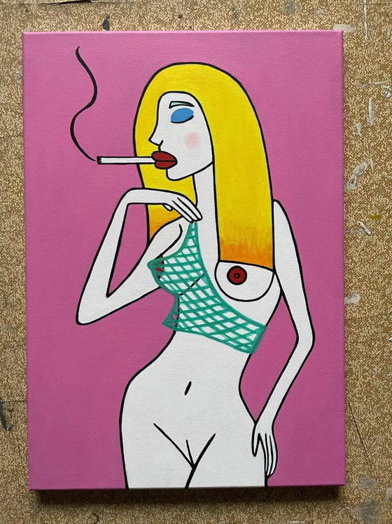Blonde girl with cigarette