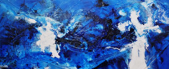 Cracker Jack Blue 240cm x 100cm Blue White Textured Abstract Art