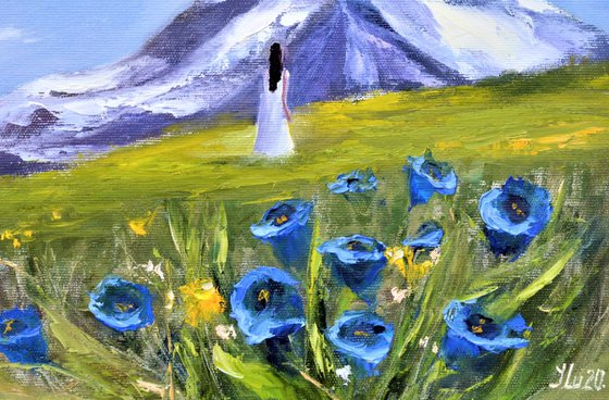 Аlpine bells. Small impasto Oil Gift Art.