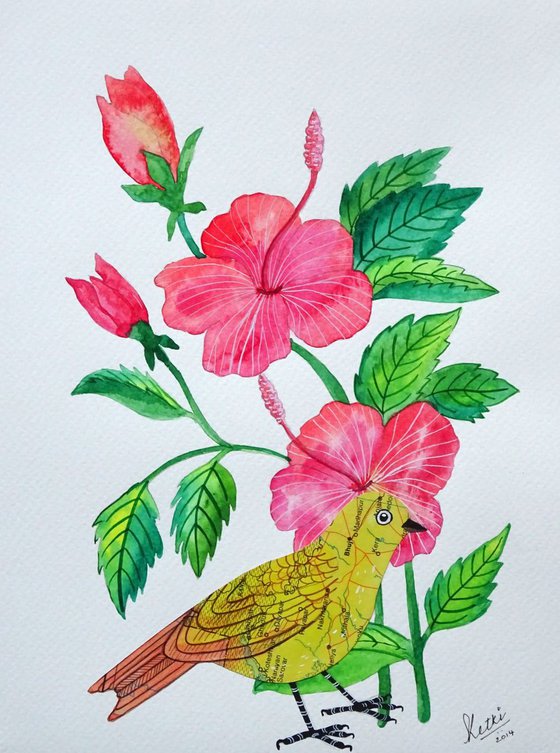 Hibiscus and Yellow Bird