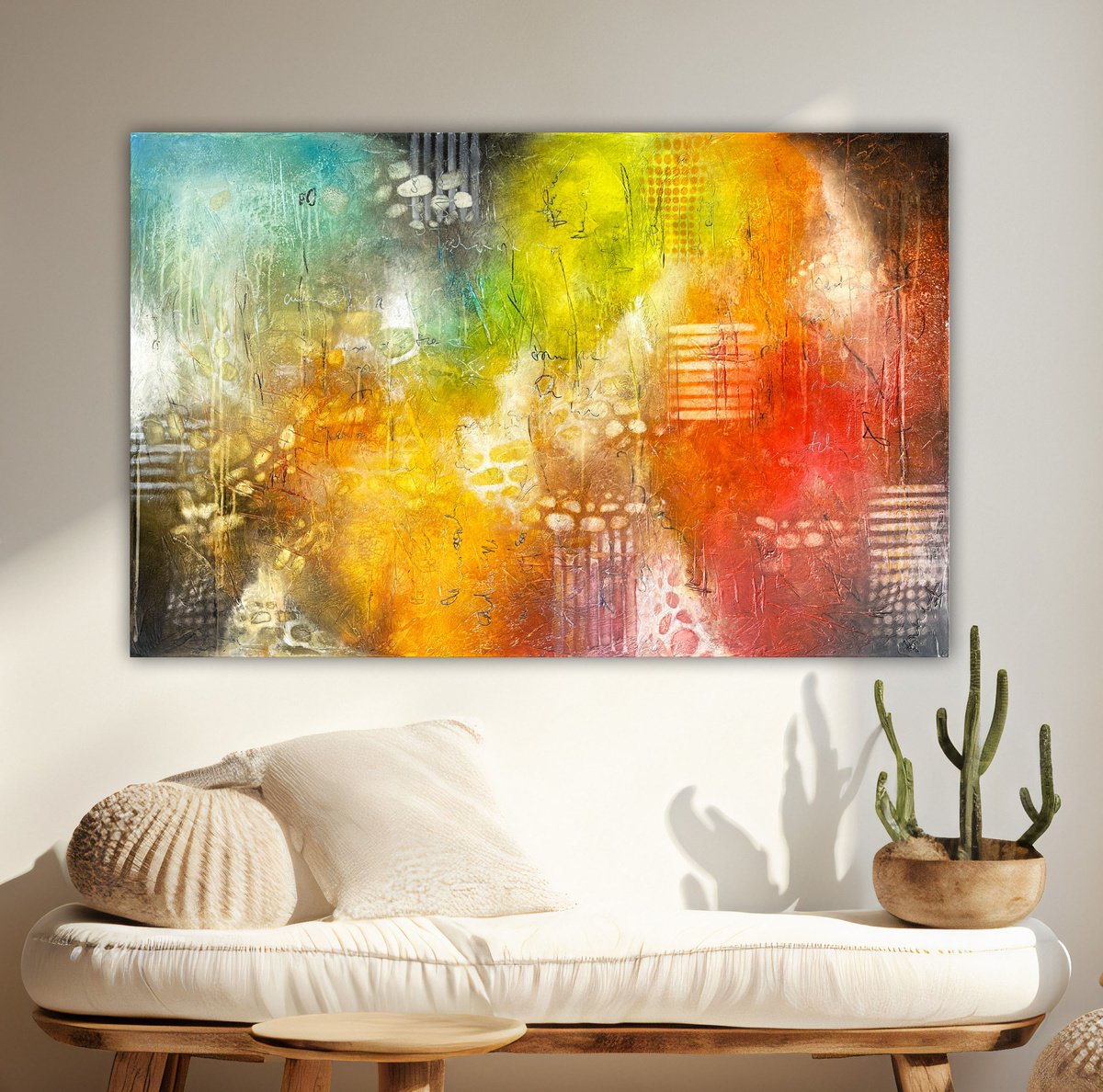 Abstract Acrylic Painting By Andrada Anghel, 48 X 30, The Words Between The River Rocks, Original Artwork