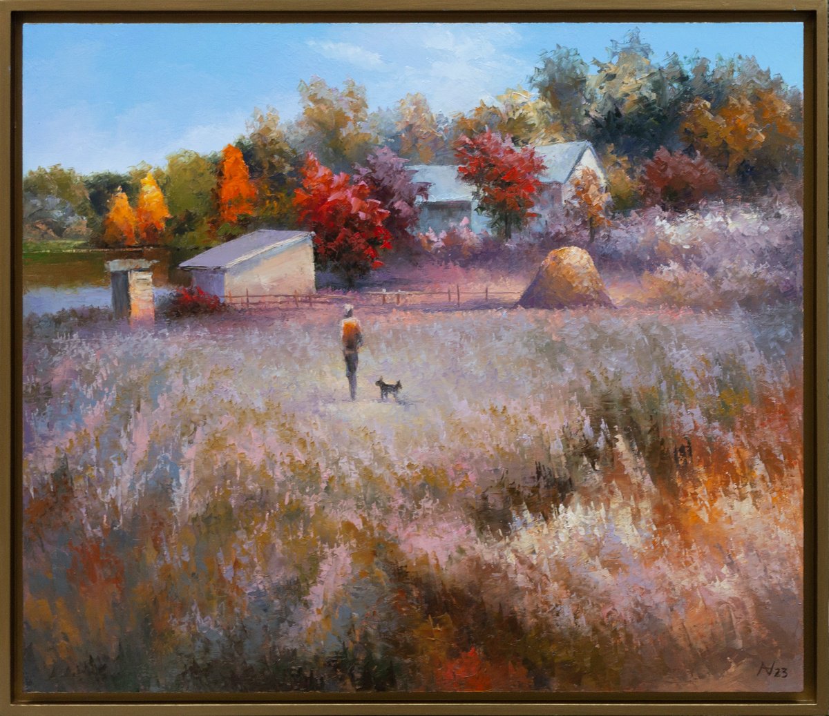 Impressionistic Landscape Oil Painting By Oleksii Vylusk, 29 X 25", On The Farm, Original Artwork