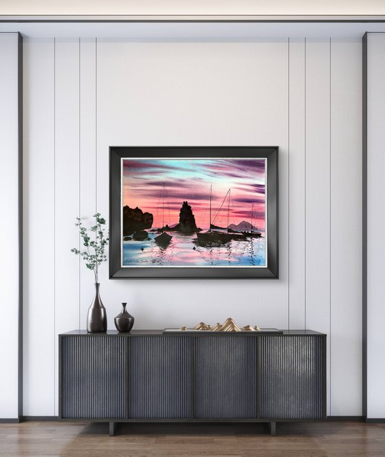 Yachts silhouette Colorful Sky