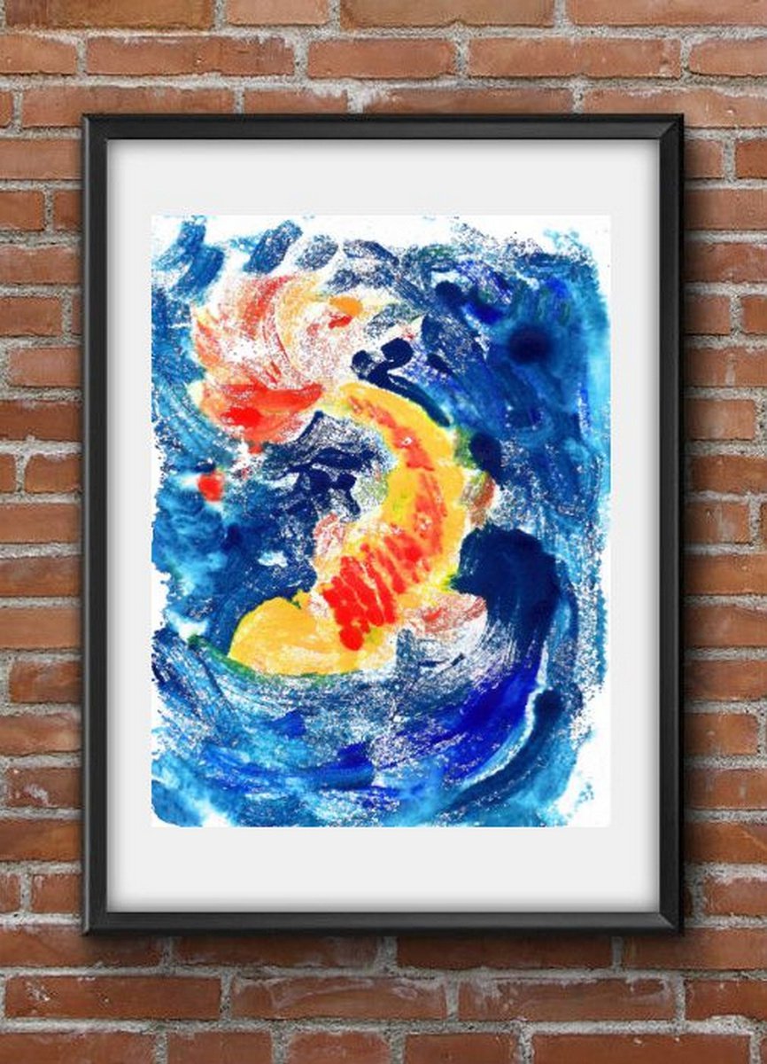 Fish painting Feng Shui fish - Koi fish 10.75x 8.25 by Asha Shenoy