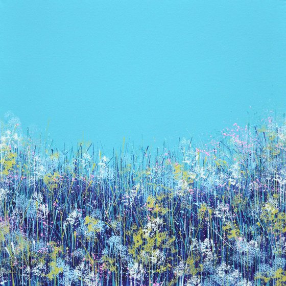 Wild flowers with aqua sky